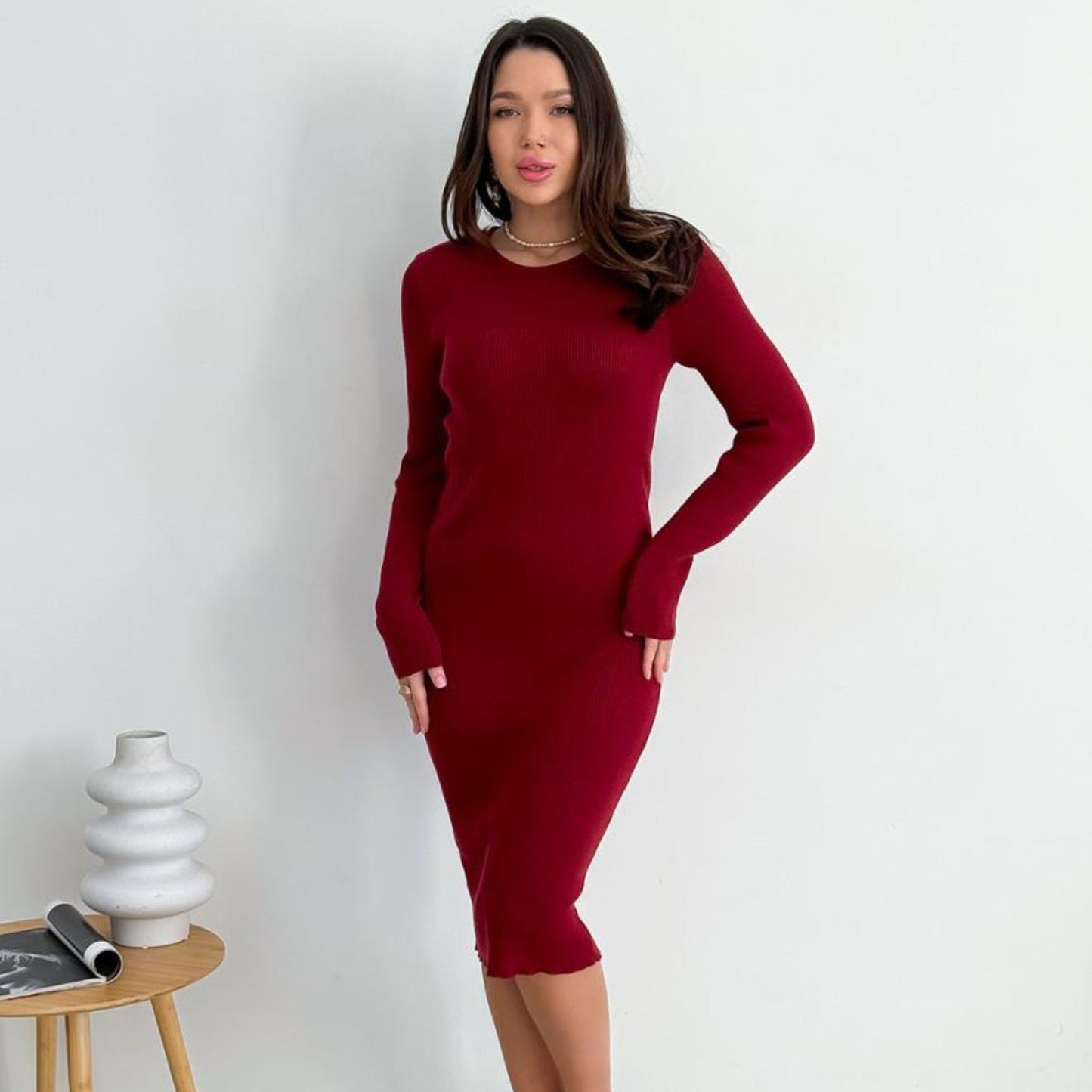 Burgundy Knitted Dress - Verity