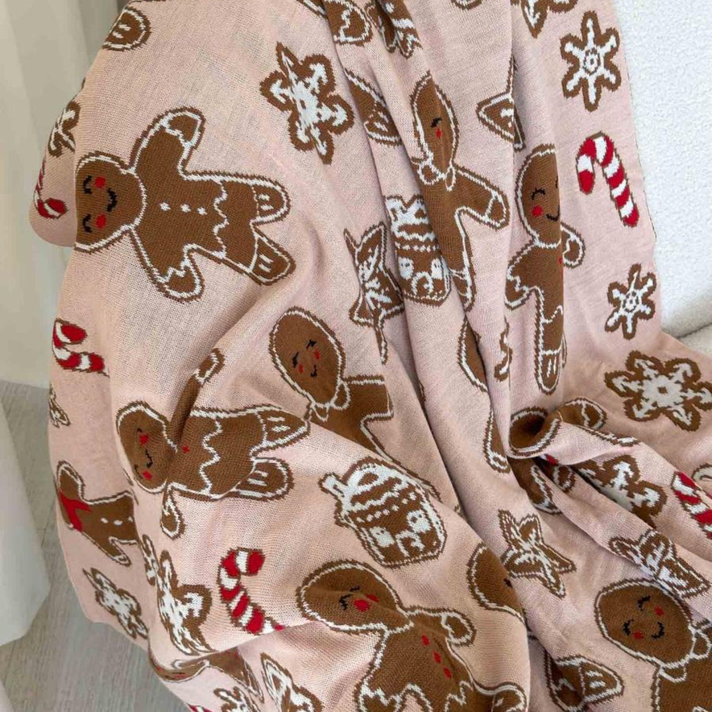Pink Gingerbread Christmas Throw Blanket