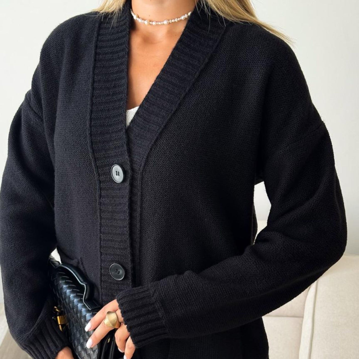 Black Knitted Cardigan – Casual Wool