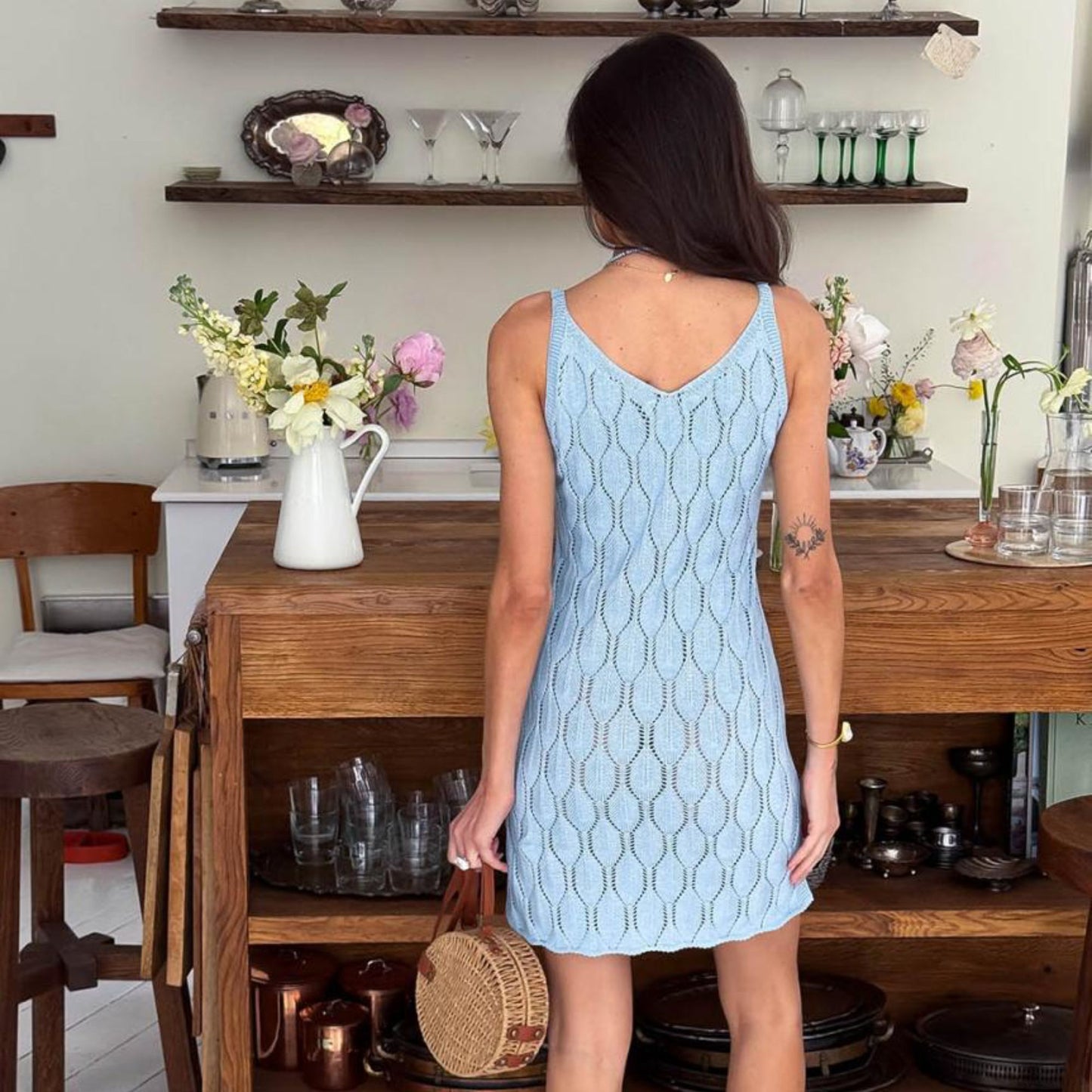 Blue Crochet Lace Short Dress