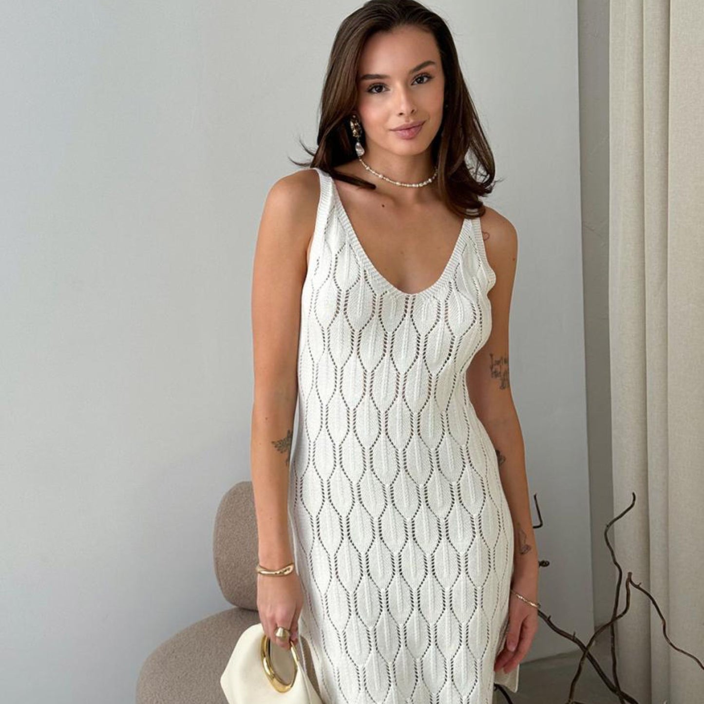 White Crochet Lace Short Dress