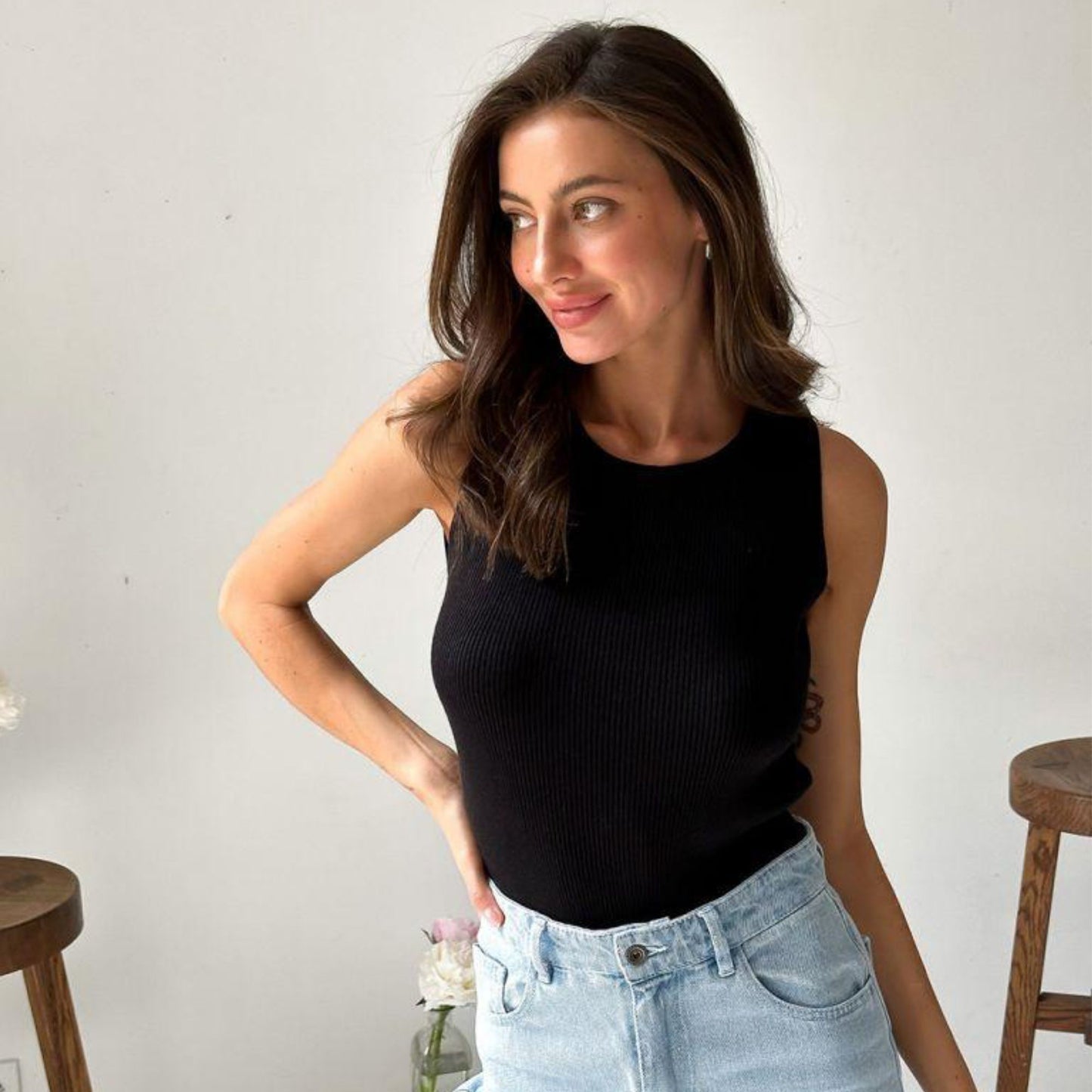 Black Knitted Tank Top