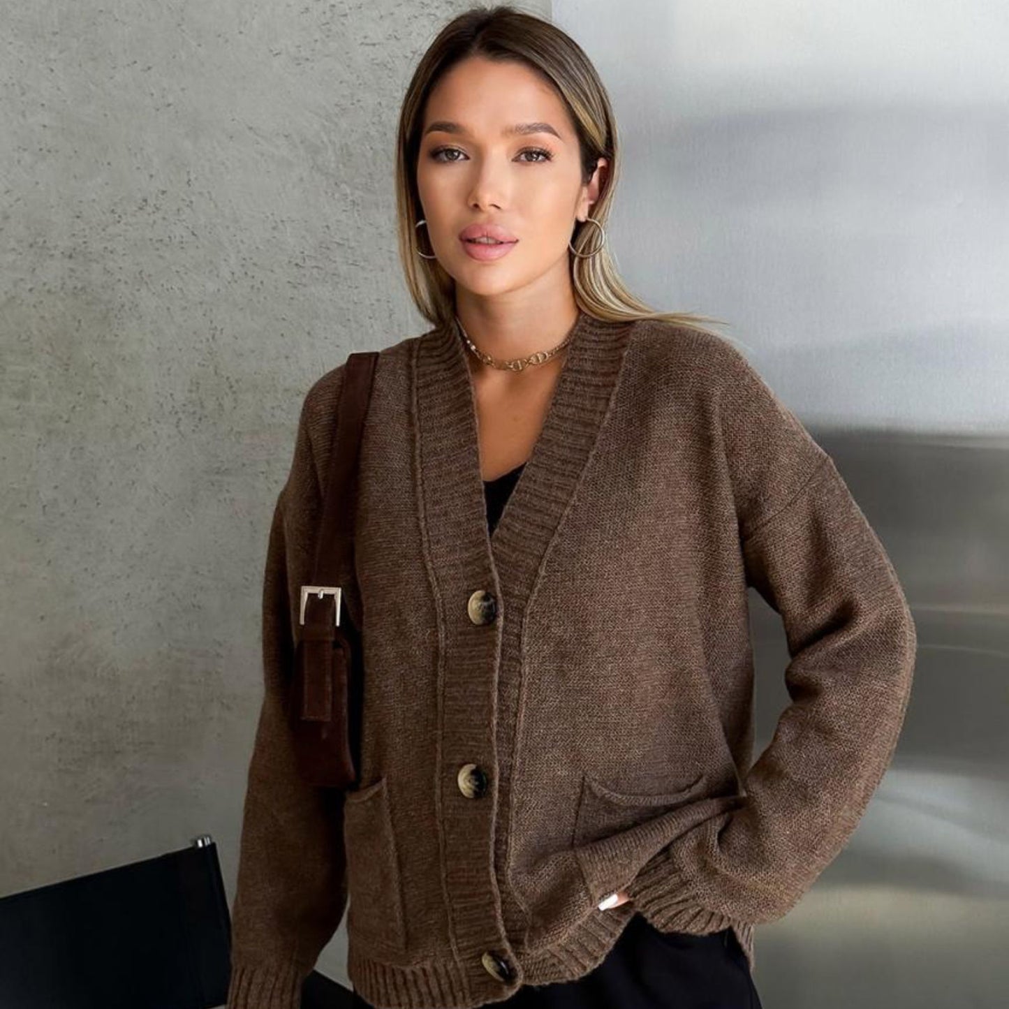 Brown Knitted Cardigan – Casual Wool