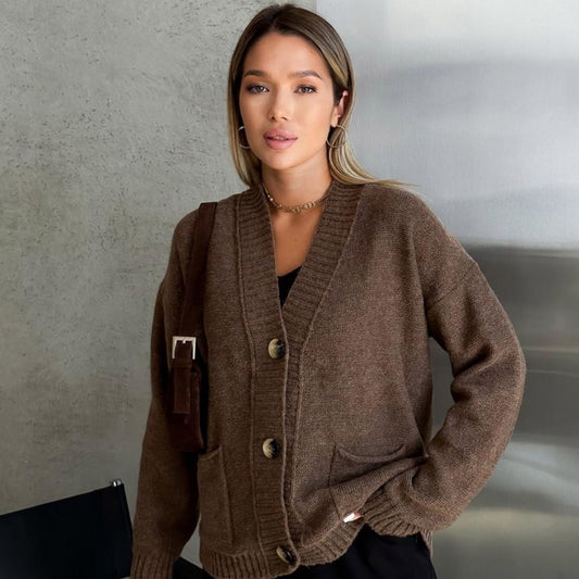 Brown Knitted Cardigan – Casual Wool