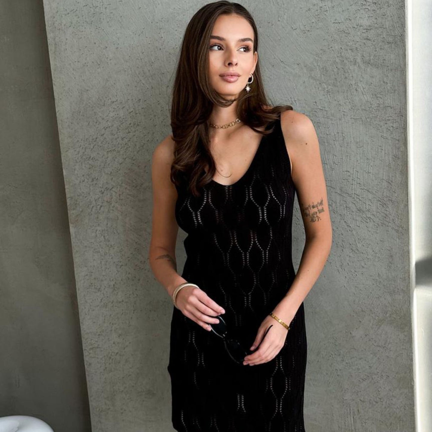 Black Crochet Lace Short Dress