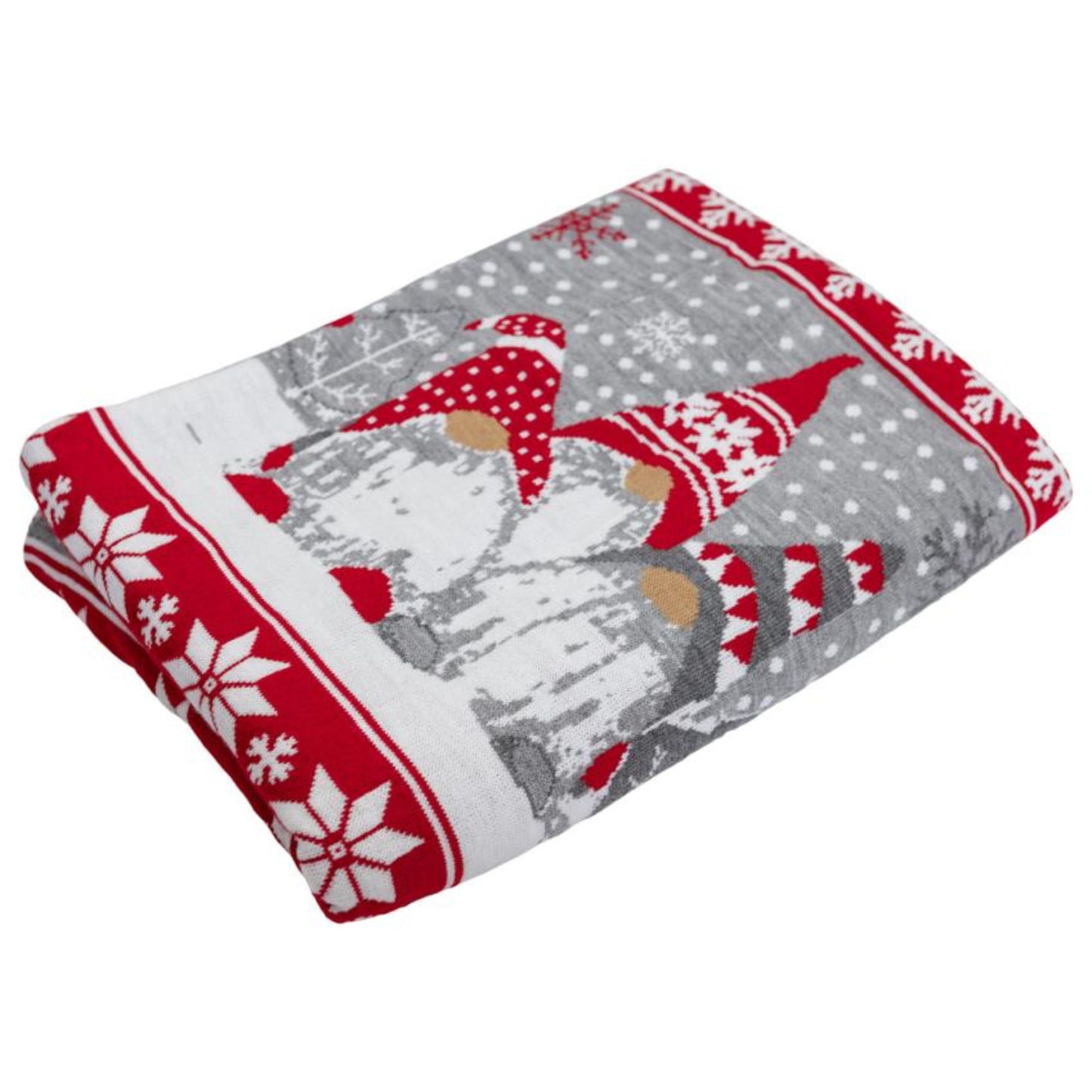 Knitted Christmas Throw Blanket: Cheerful Gnomes Holiday Decor