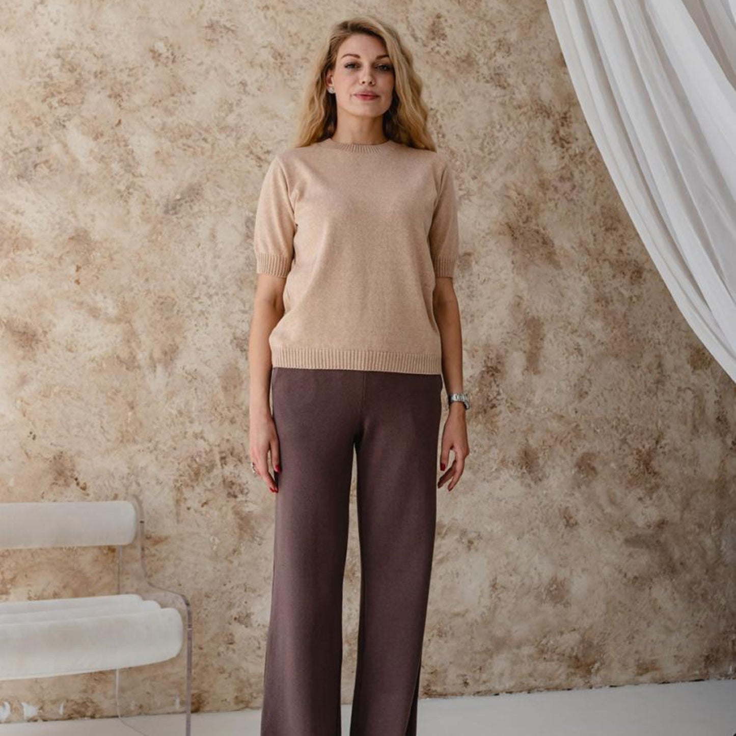 Handmade Beige Knitted T-Shirt