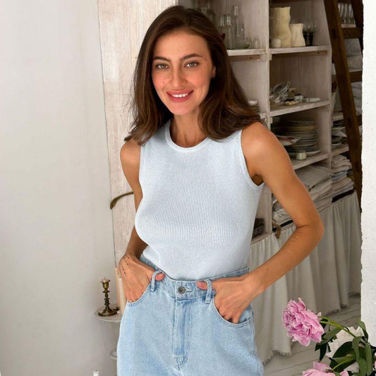 Sky Blue Knitted Tank Top