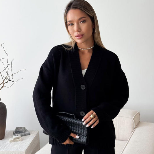 Black Knitted Cardigan – Casual Wool