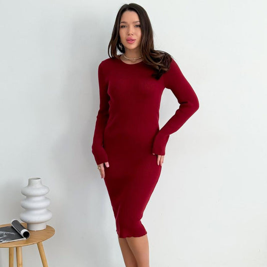 Burgundy Knitted Dress - Verity