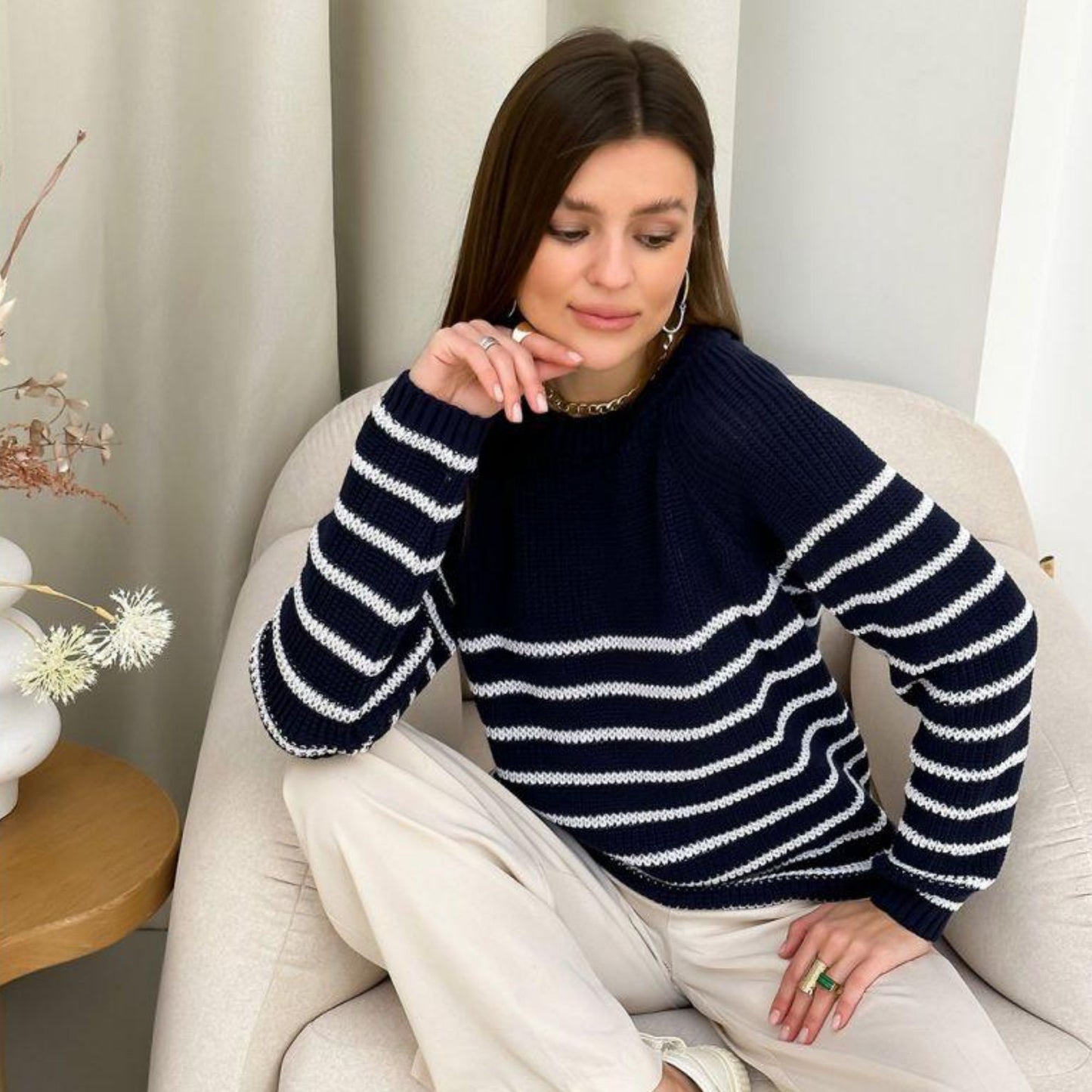 Navy Striped Knitted Sweater