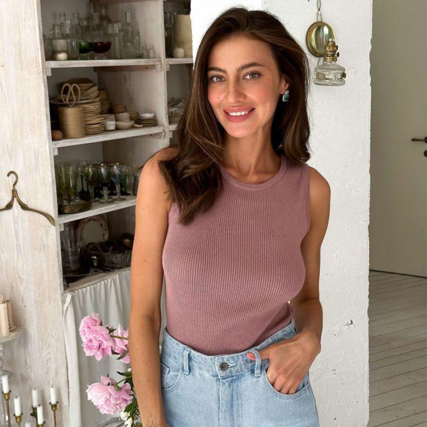 Dark Pink Knitted Tank Top