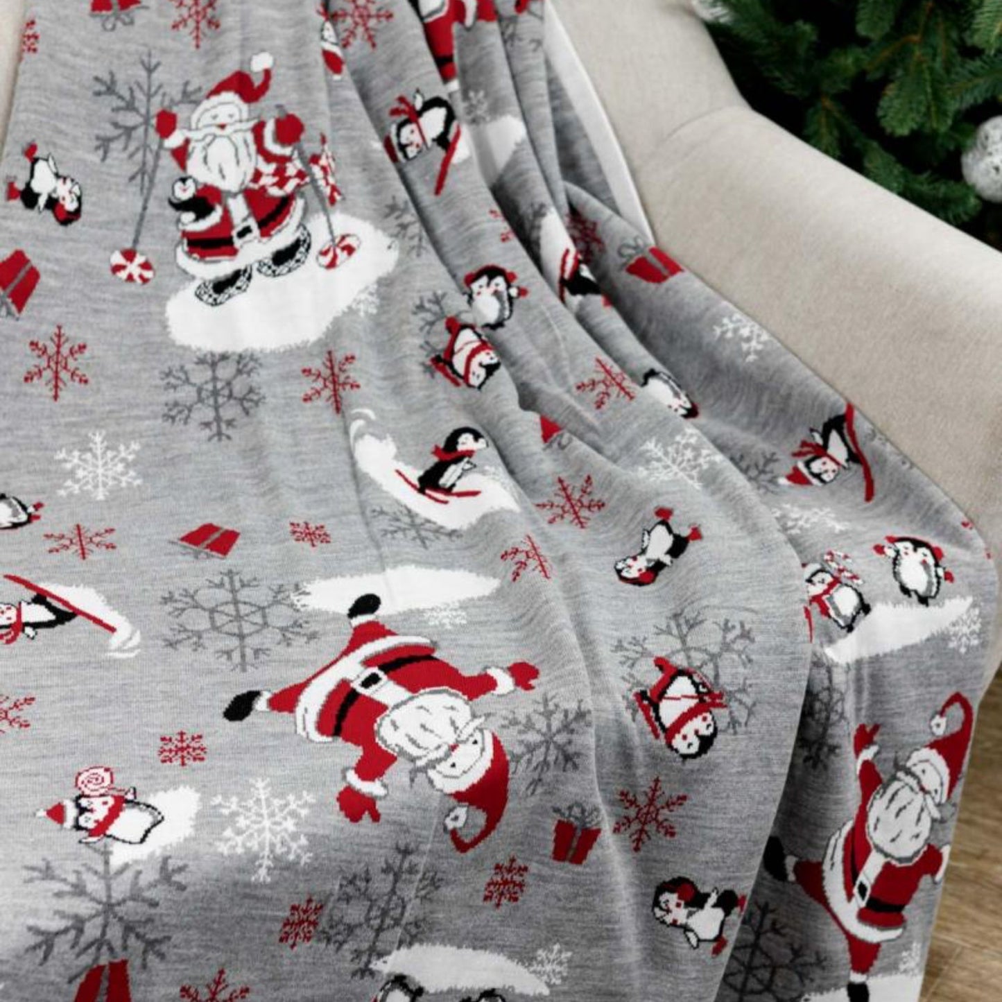 Gray Knitted Christmas Throw Blanket