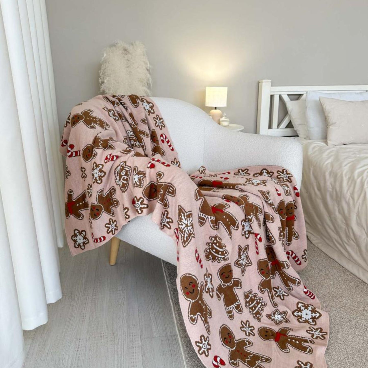 Pink Gingerbread Christmas Throw Blanket