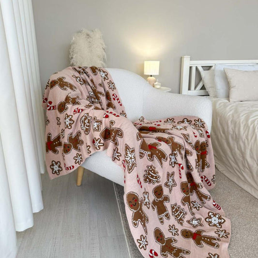 Pink Gingerbread Christmas Throw Blanket