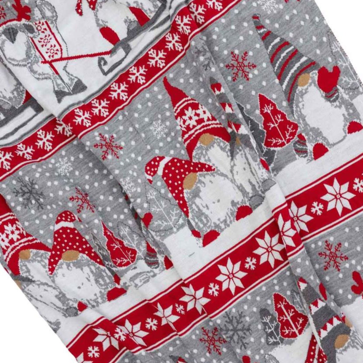 Knitted Christmas Throw Blanket: Cheerful Gnomes Holiday Decor