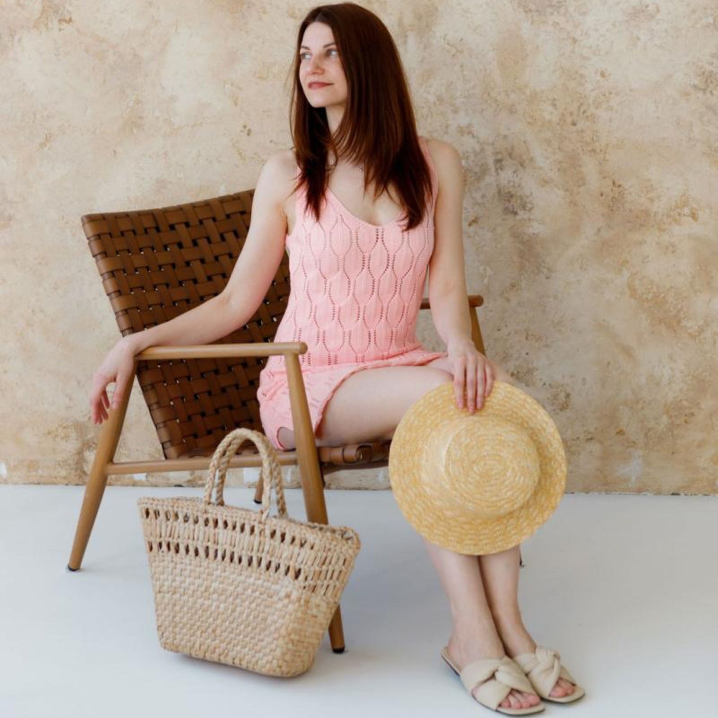Pink Crochet Lace Short Dress