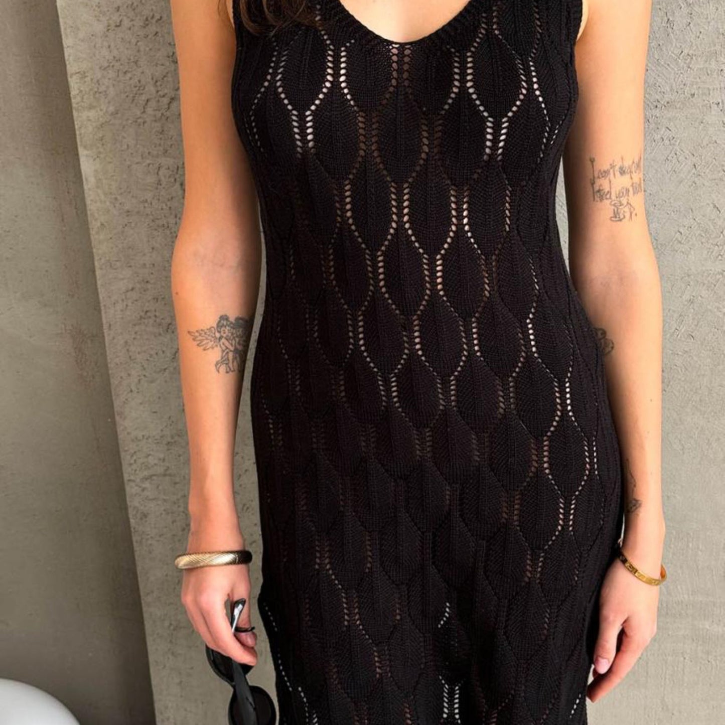 Black Crochet Lace Short Dress