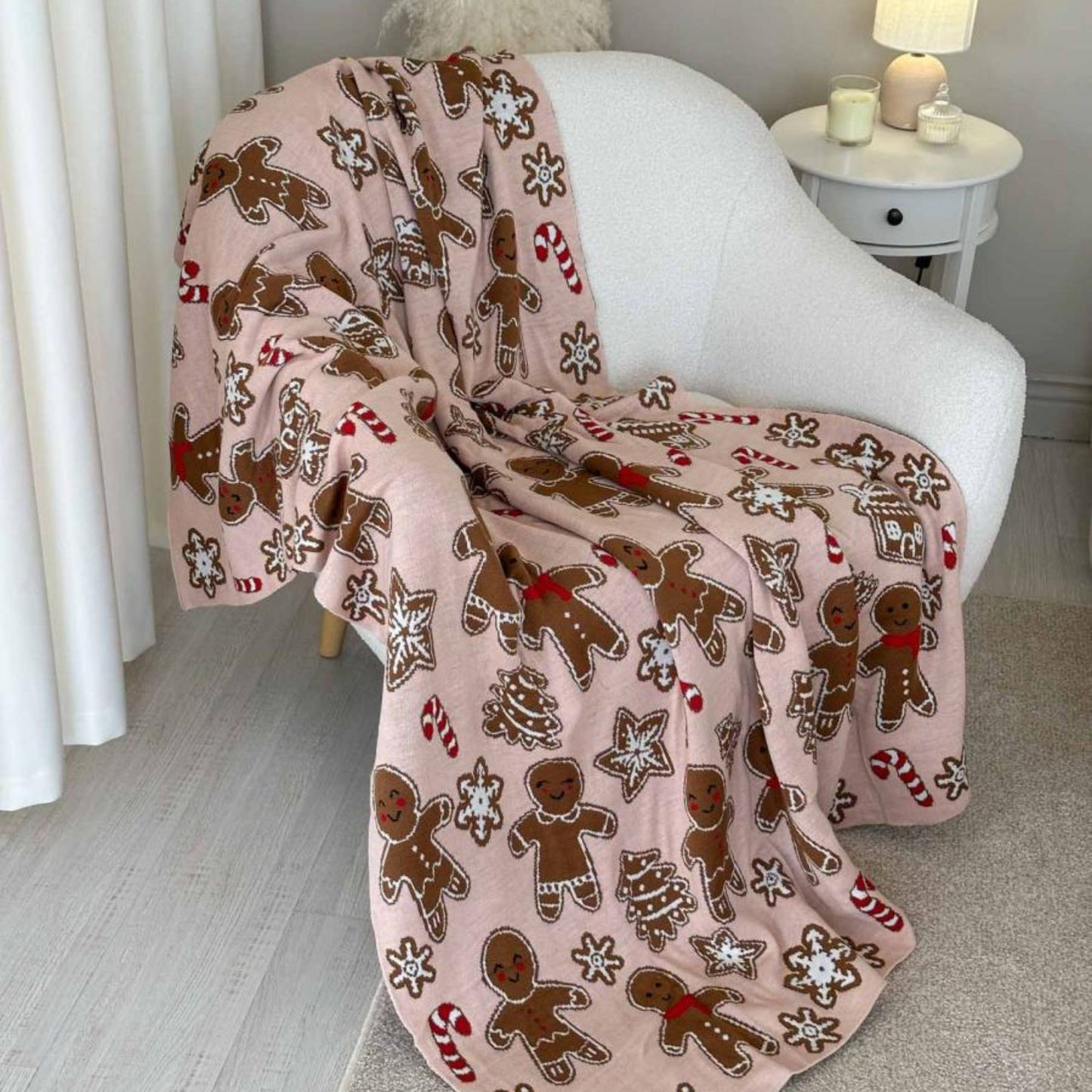 Pink Gingerbread Christmas Throw Blanket
