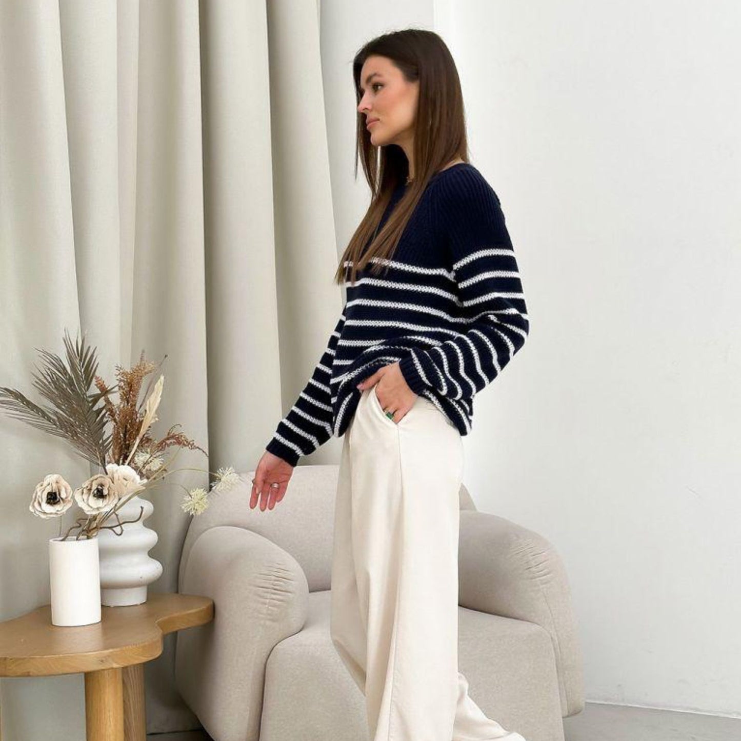 Navy Striped Knitted Sweater