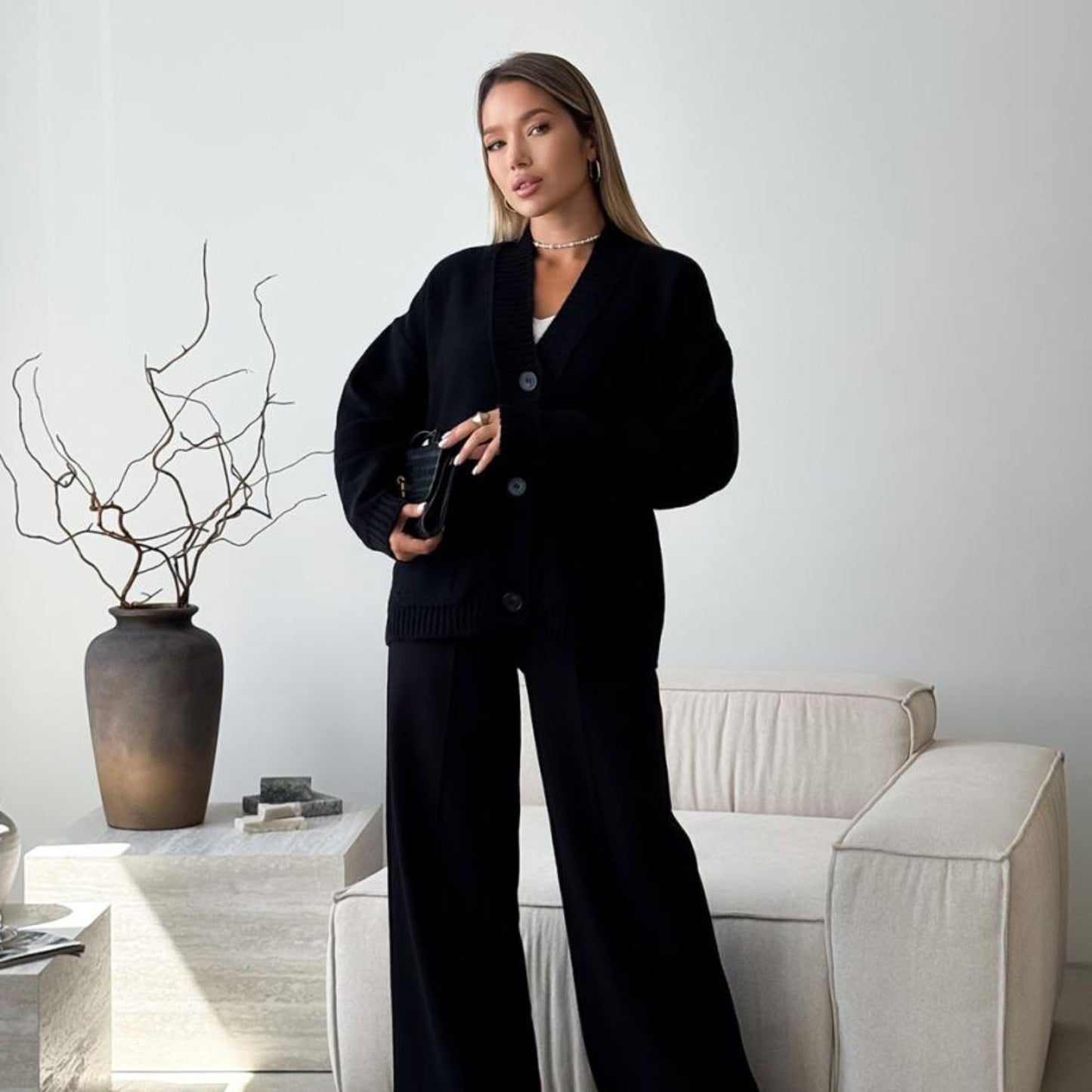 Black Knitted Cardigan – Casual Wool