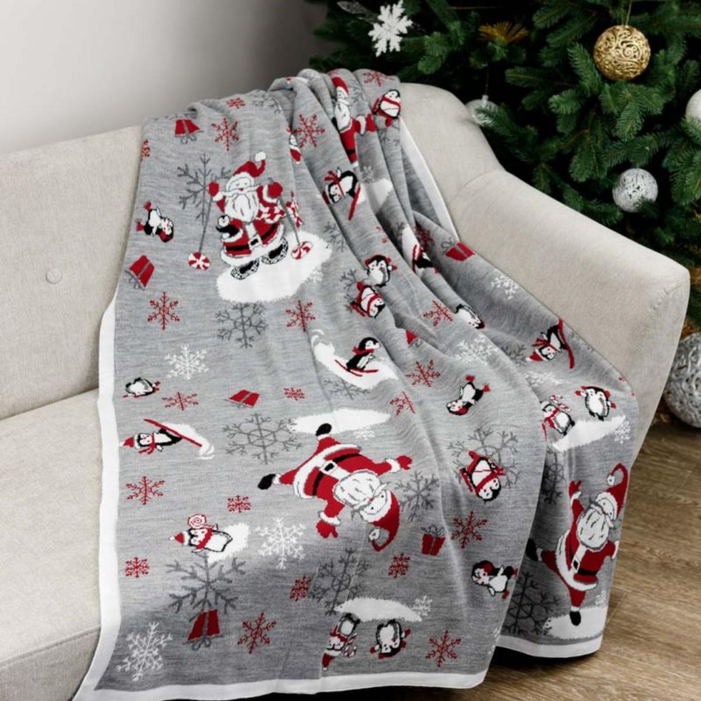 Gray Knitted Christmas Throw Blanket