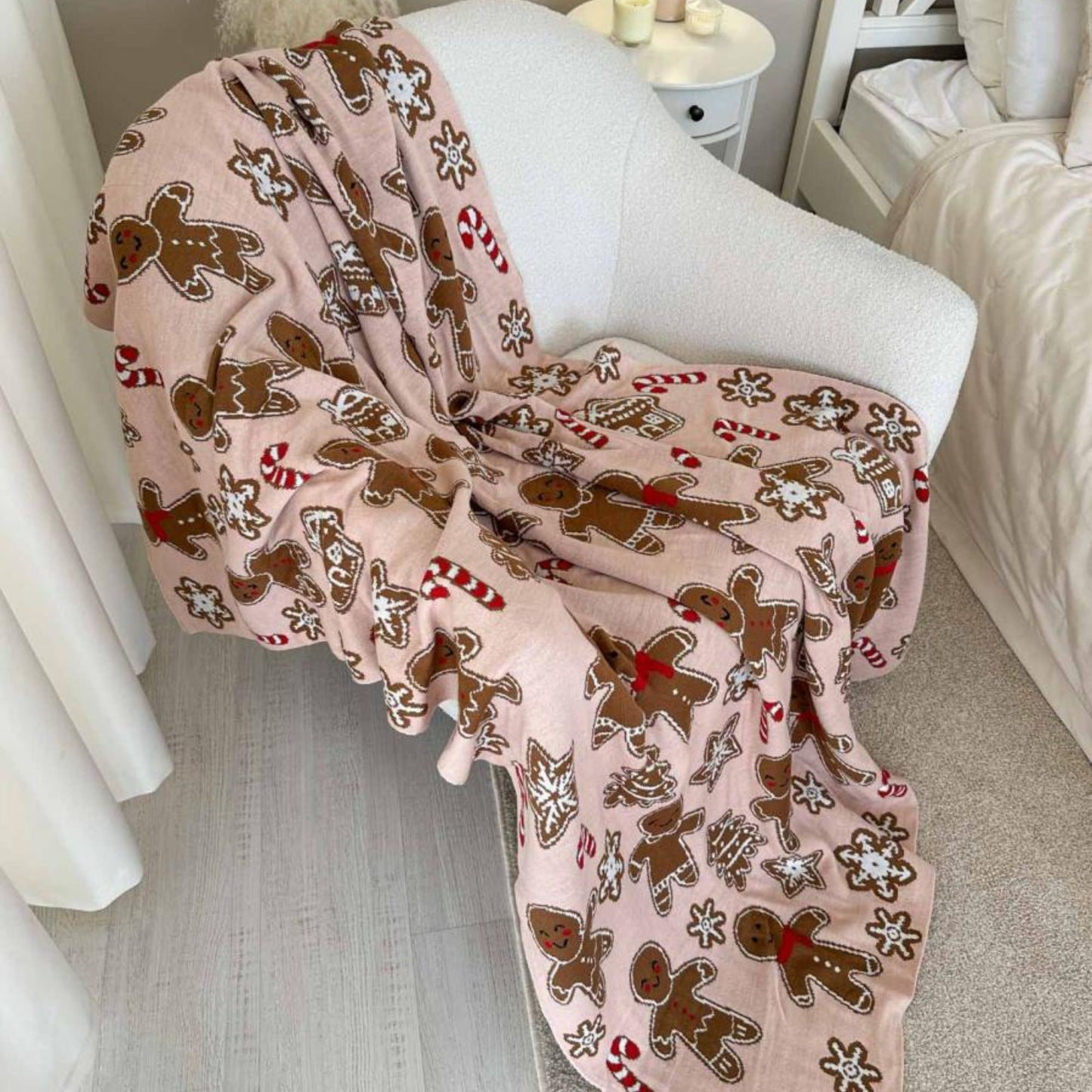 Pink Gingerbread Christmas Throw Blanket