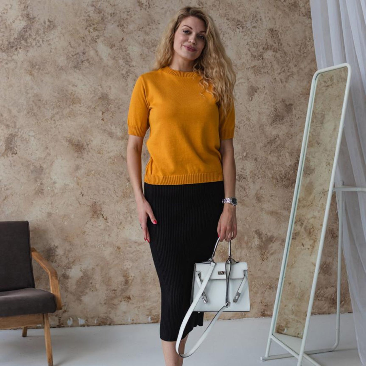 Handmade Yellow  Knitted T-Shirt