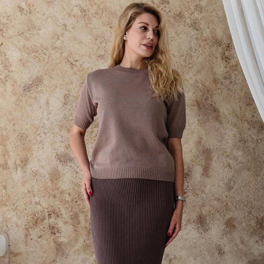 Handmade Taupe Knitted T-Shirt
