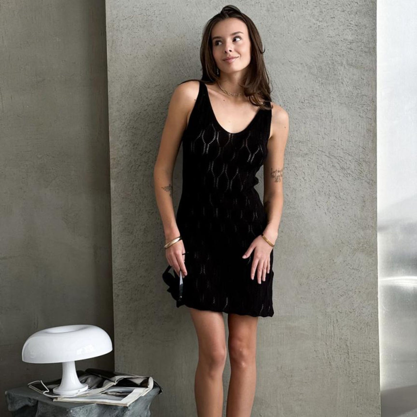 Black Crochet Lace Short Dress