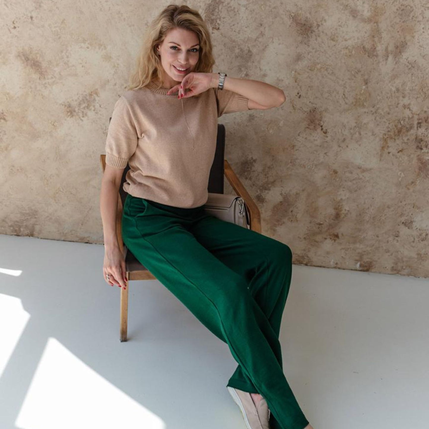 Handmade Beige Knitted T-Shirt