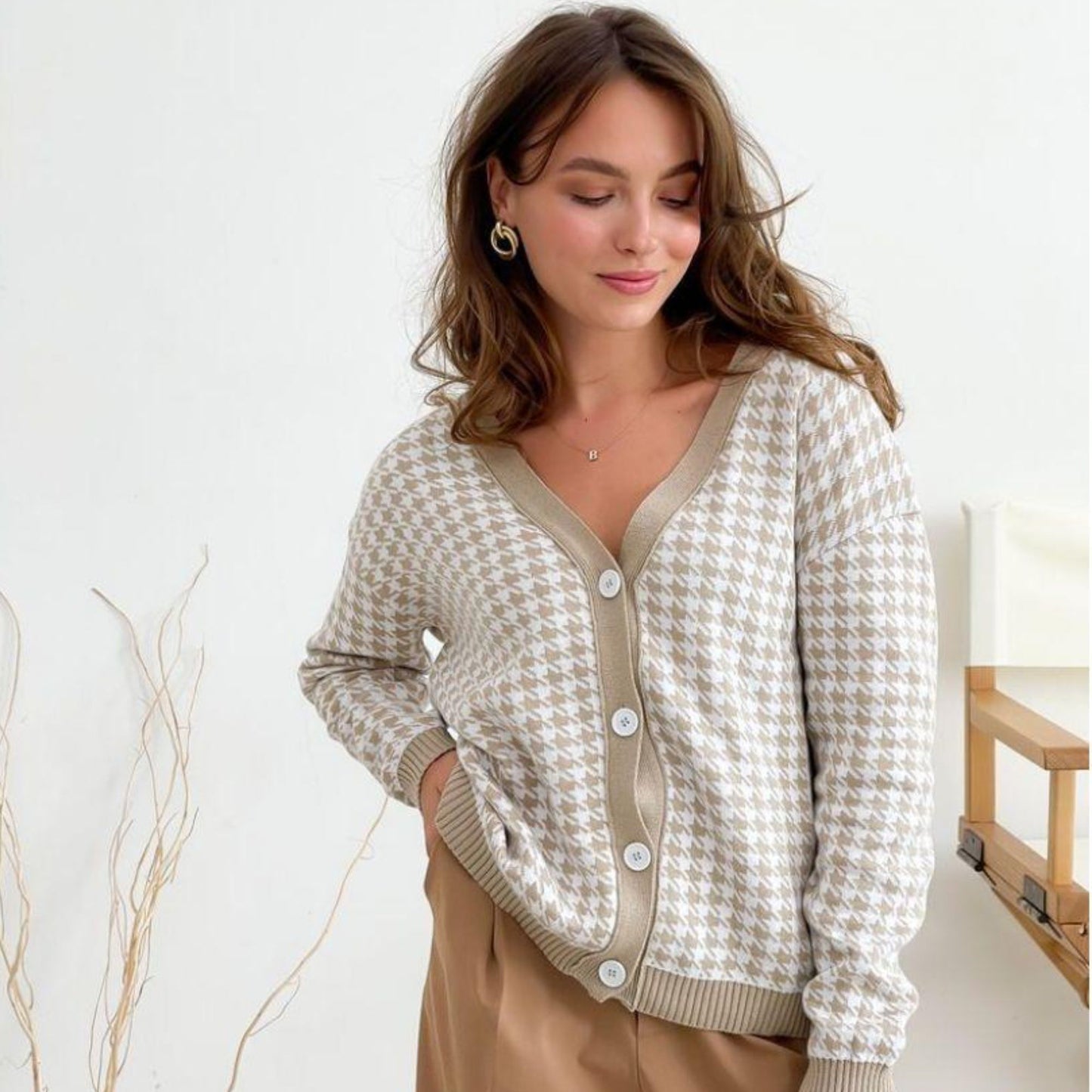 Beige Knitted Cardigan - Lapky