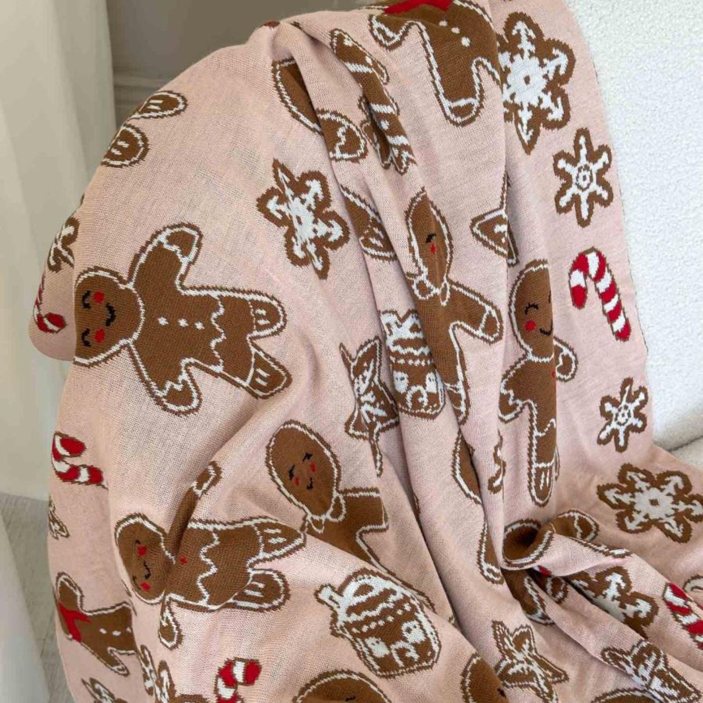 Pink Gingerbread Christmas Throw Blanket