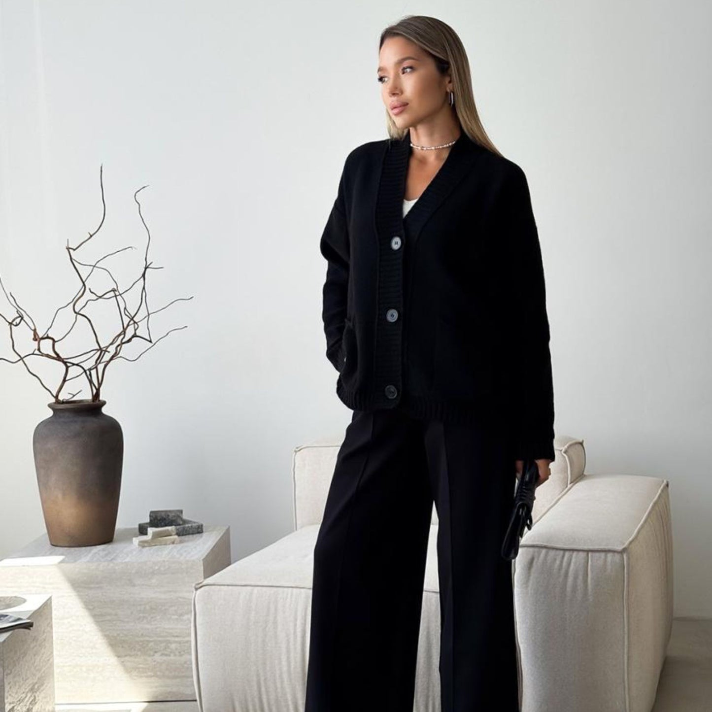 Black Knitted Cardigan – Casual Wool