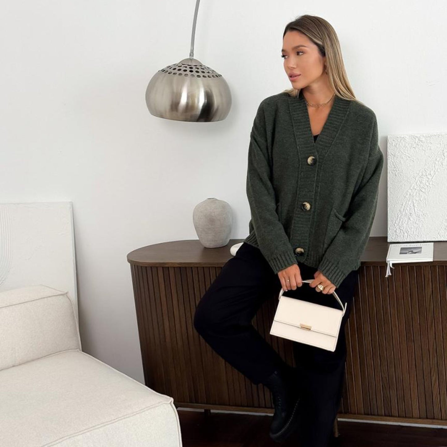 Dark Green Knitted Cardigan – Casual Wool