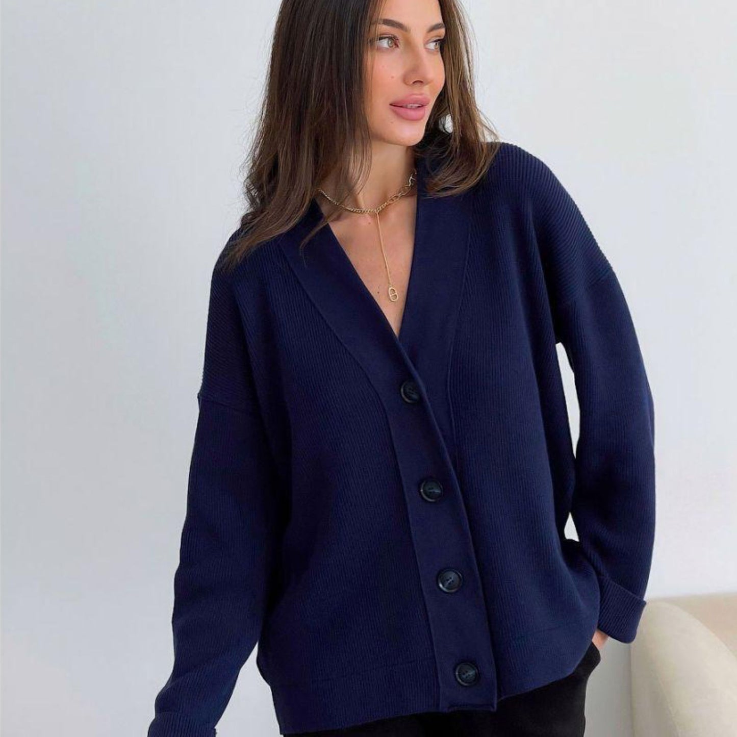 Navy Knitted Cardigan – Vittoria