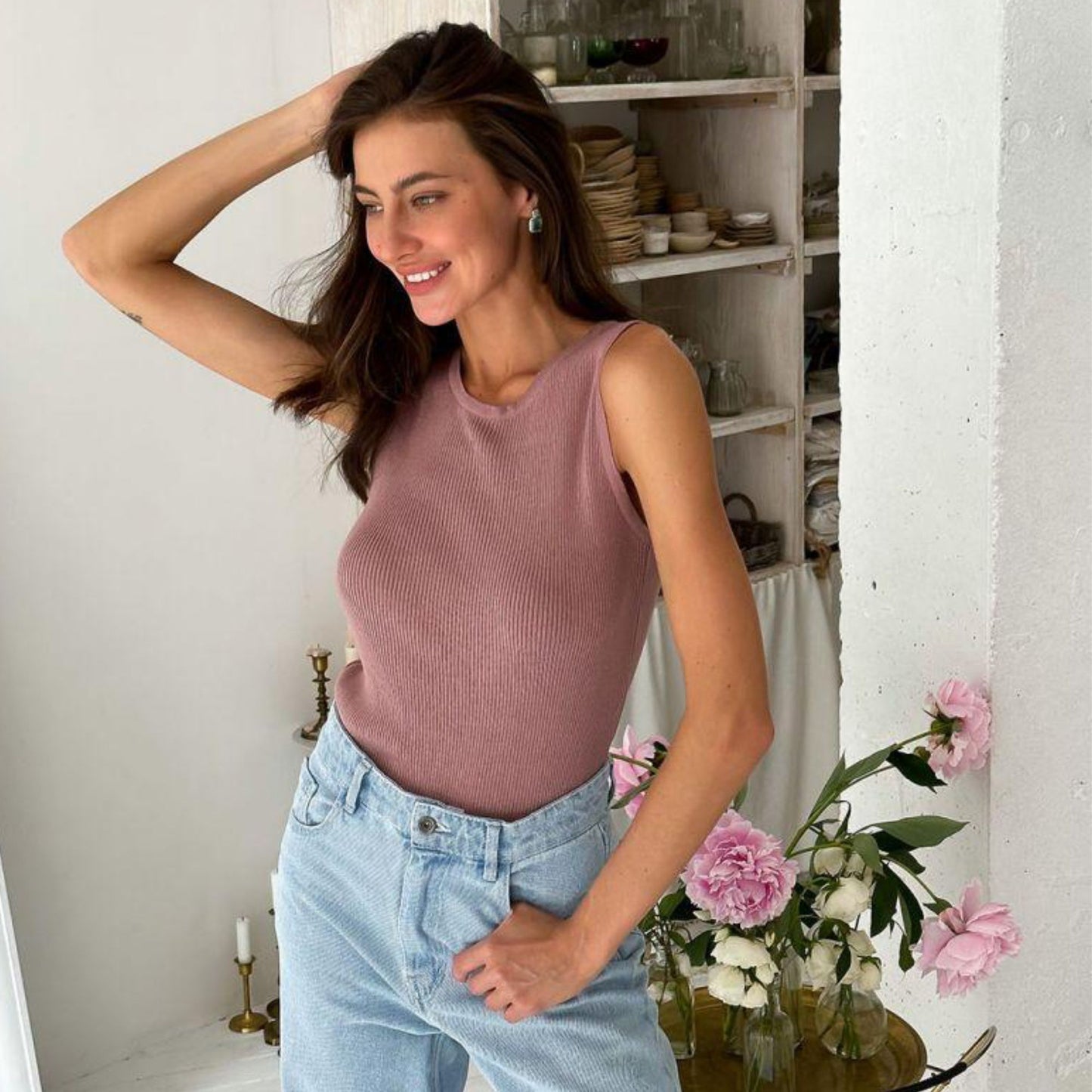 Dark Pink Knitted Tank Top