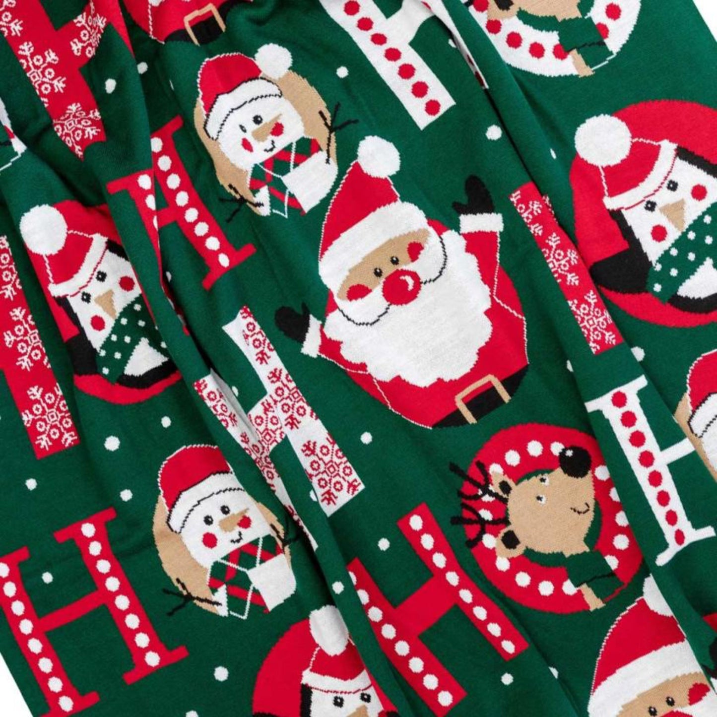 Green Knitted Christmas Throw Blanket – Ho-Ho-Ho