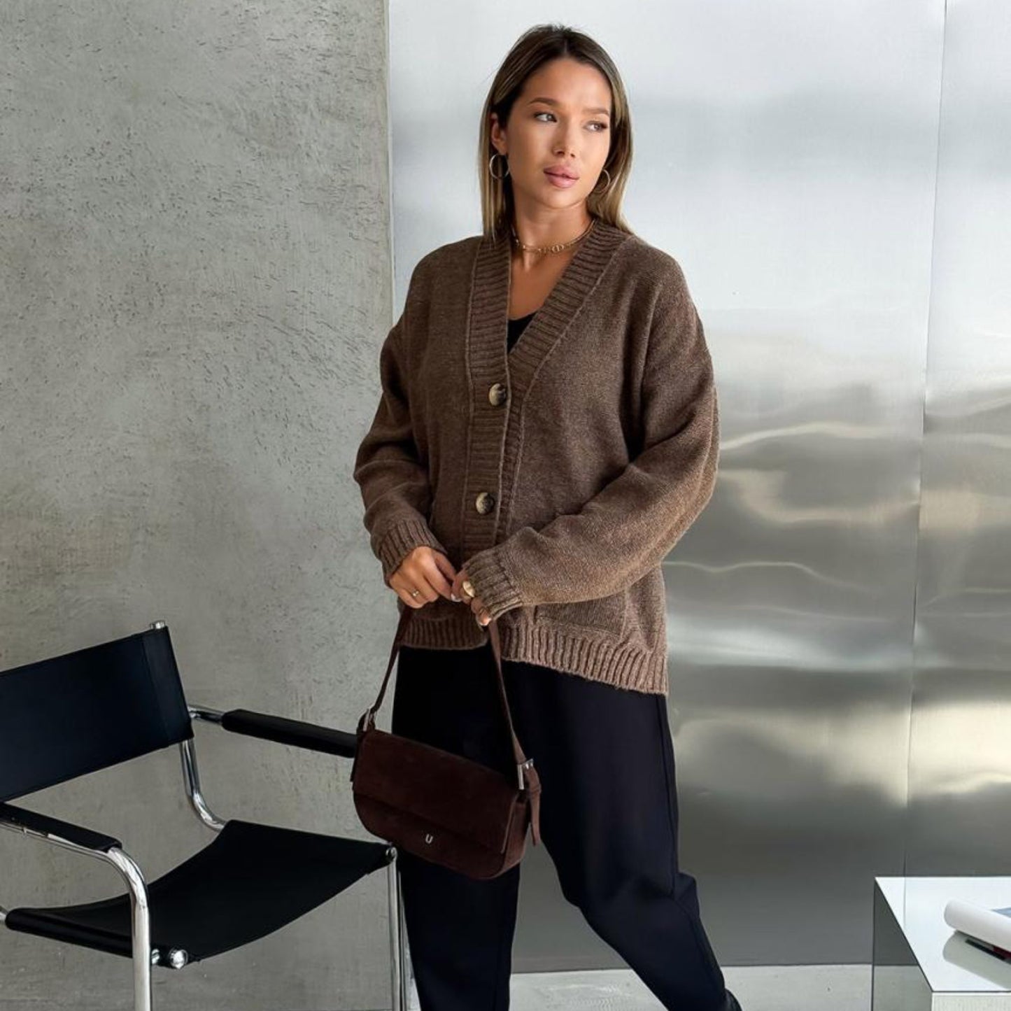 Brown Knitted Cardigan – Casual Wool