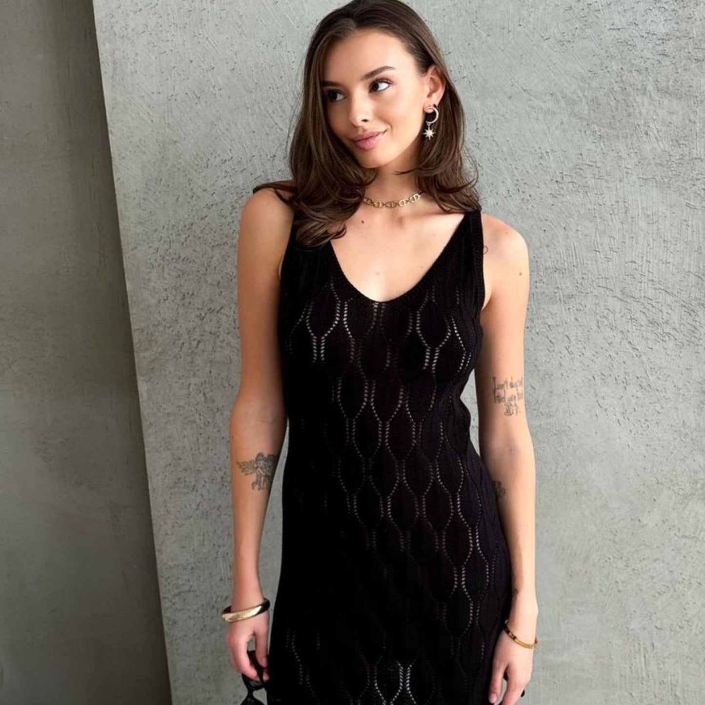 Black Crochet Lace Short Dress