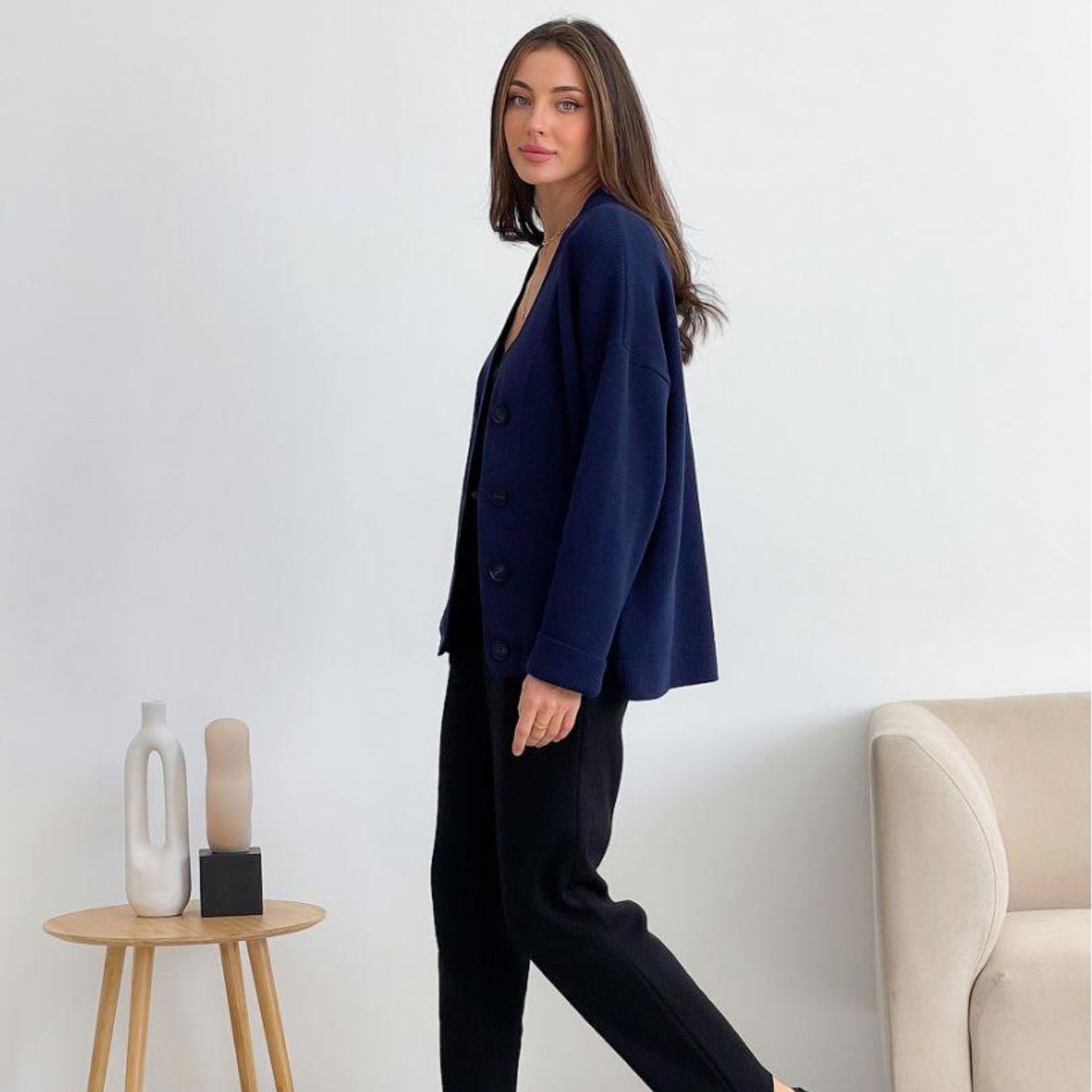 Navy Knitted Cardigan – Vittoria