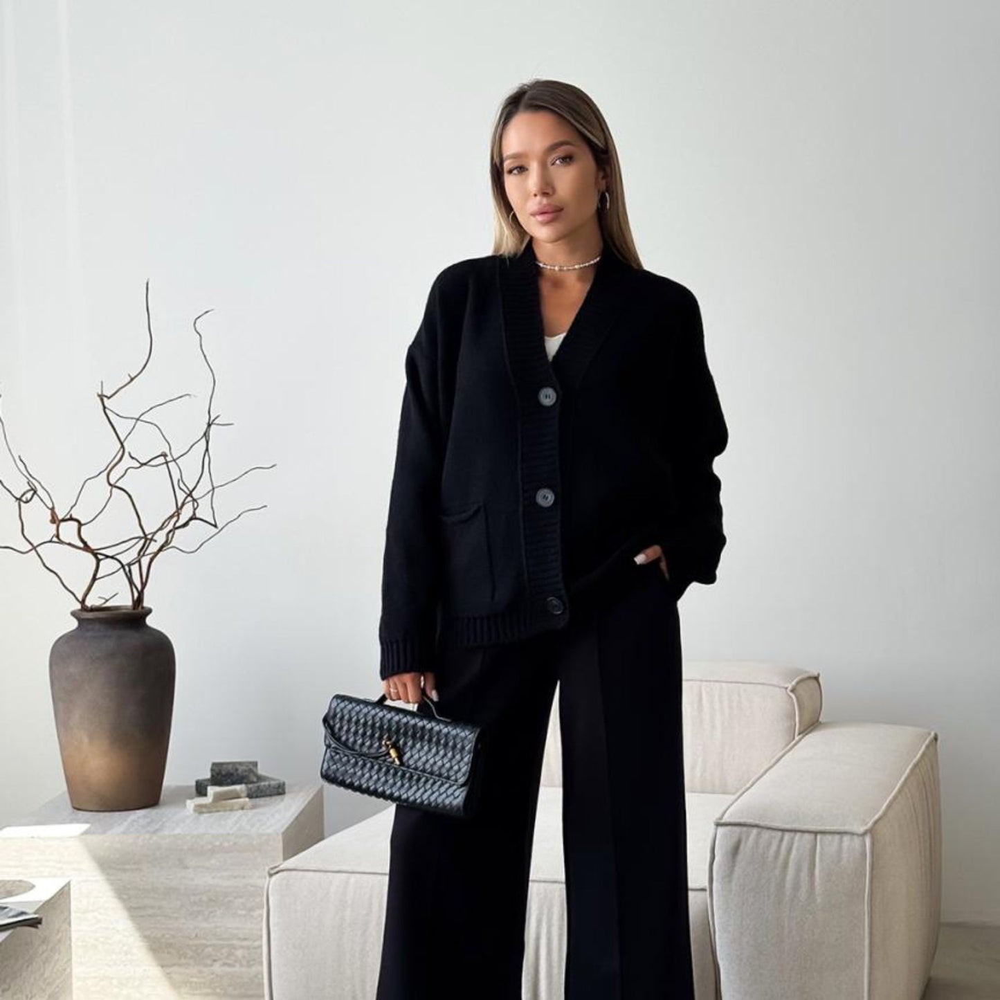 Black Knitted Cardigan – Casual Wool