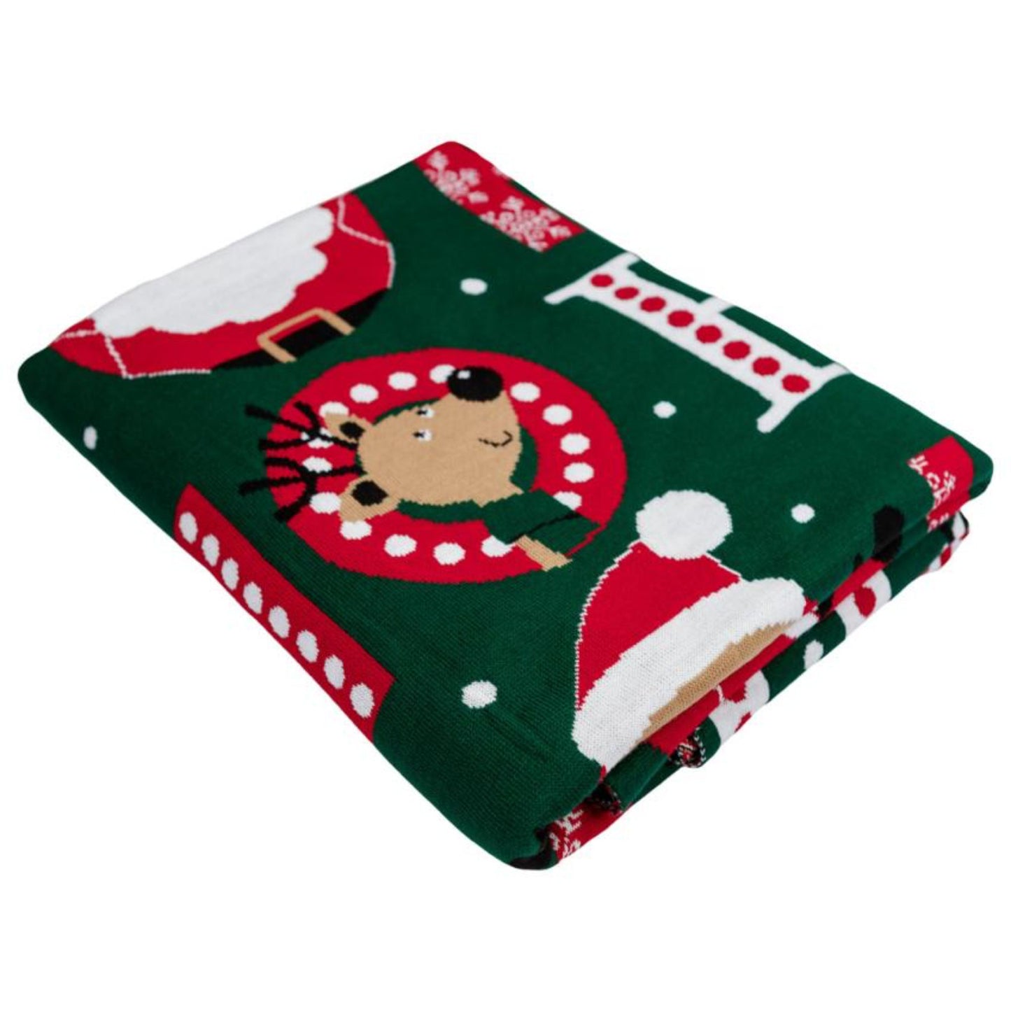 Green Knitted Christmas Throw Blanket – Ho-Ho-Ho