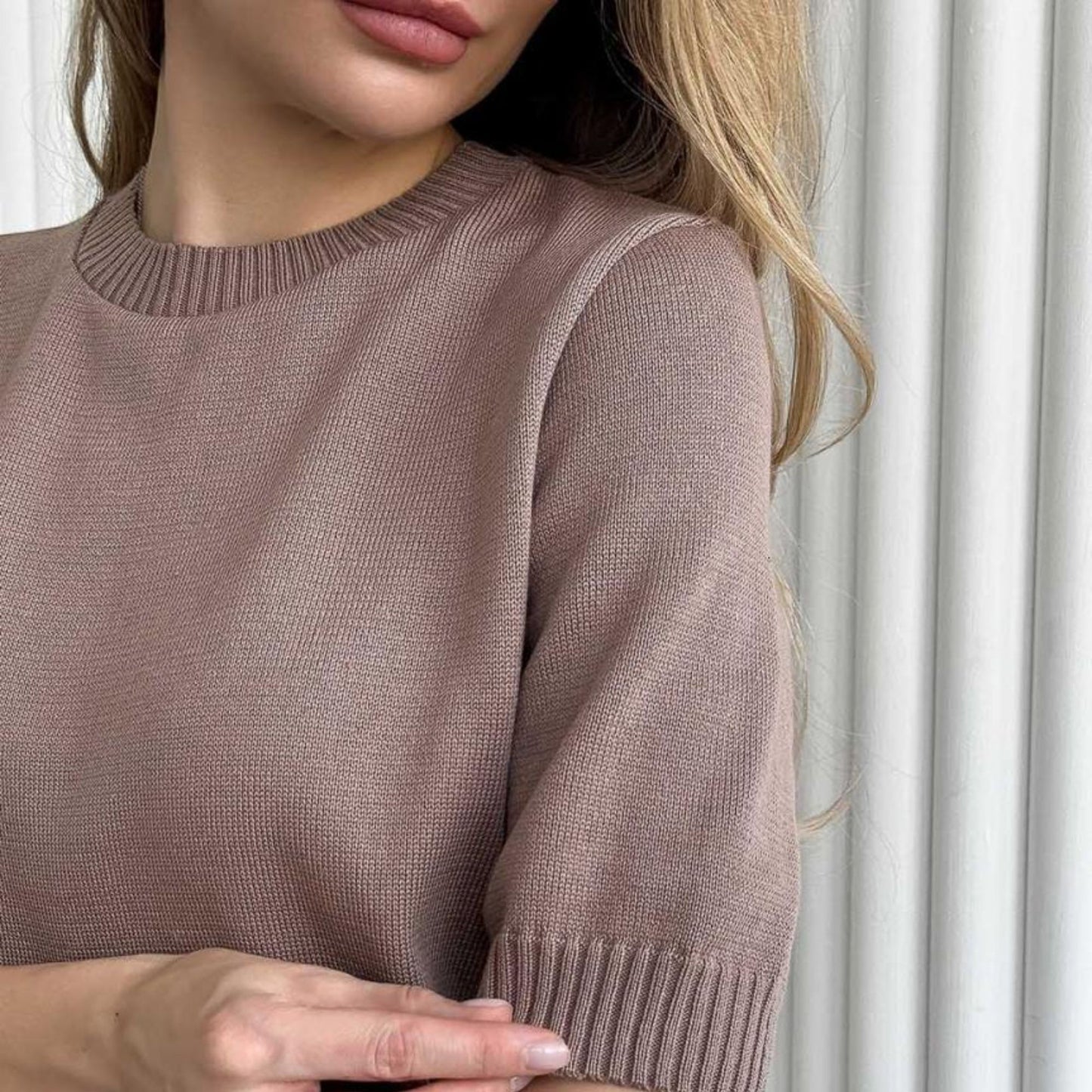 Handmade Taupe Knitted T-Shirt
