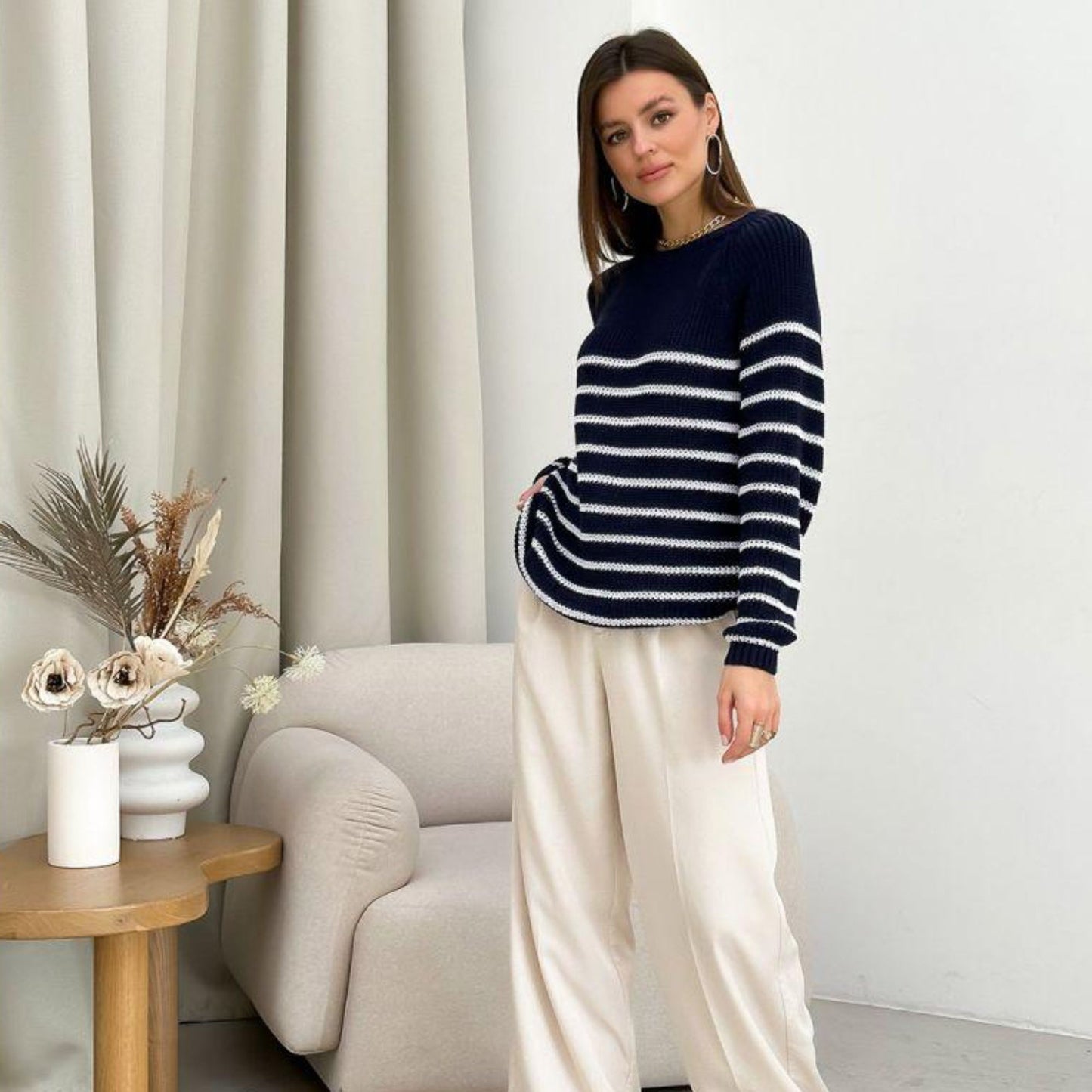 Navy Striped Knitted Sweater