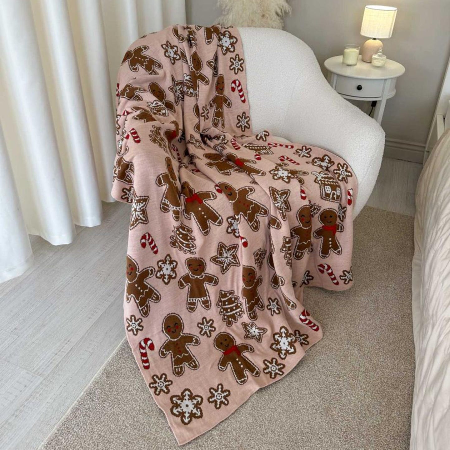 Pink Gingerbread Christmas Throw Blanket