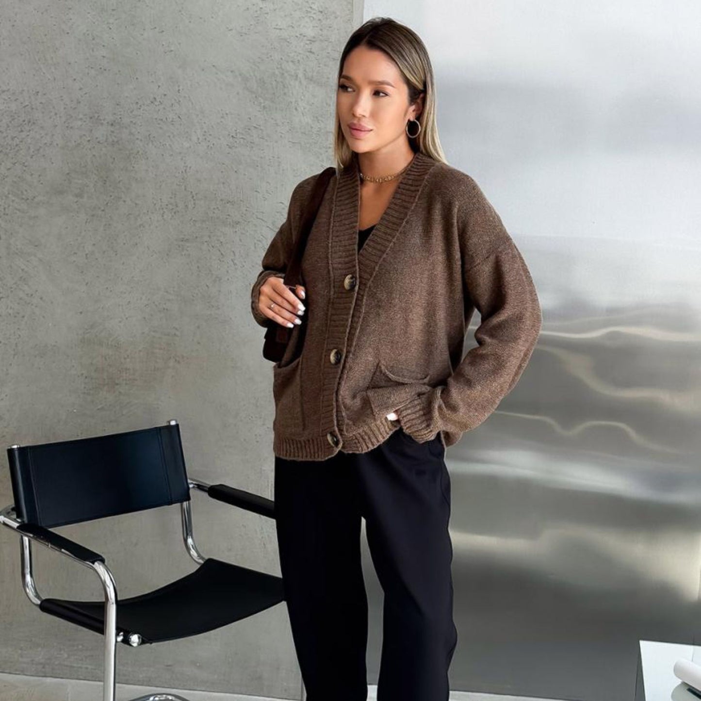 Brown Knitted Cardigan – Casual Wool