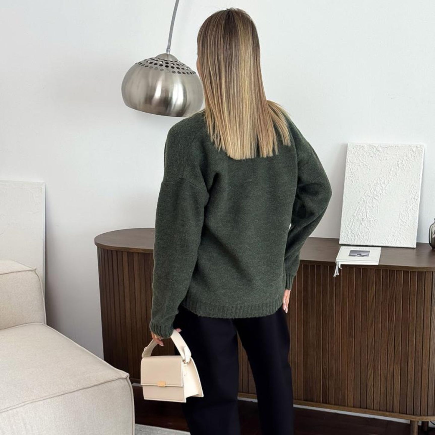 Dark Green Knitted Cardigan – Casual Wool