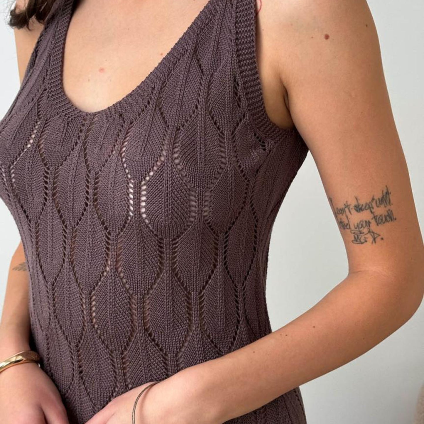 Brown Crochet Lace Short Dress