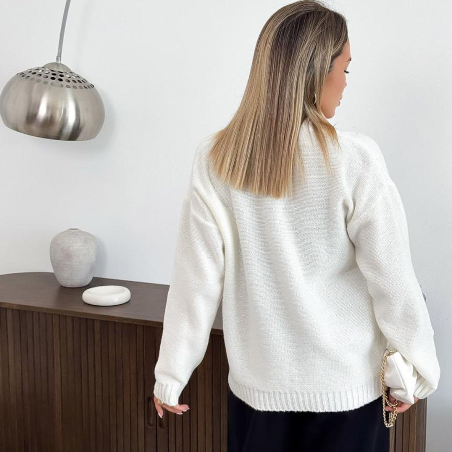 White Knitted Cardigan – Casual Wool